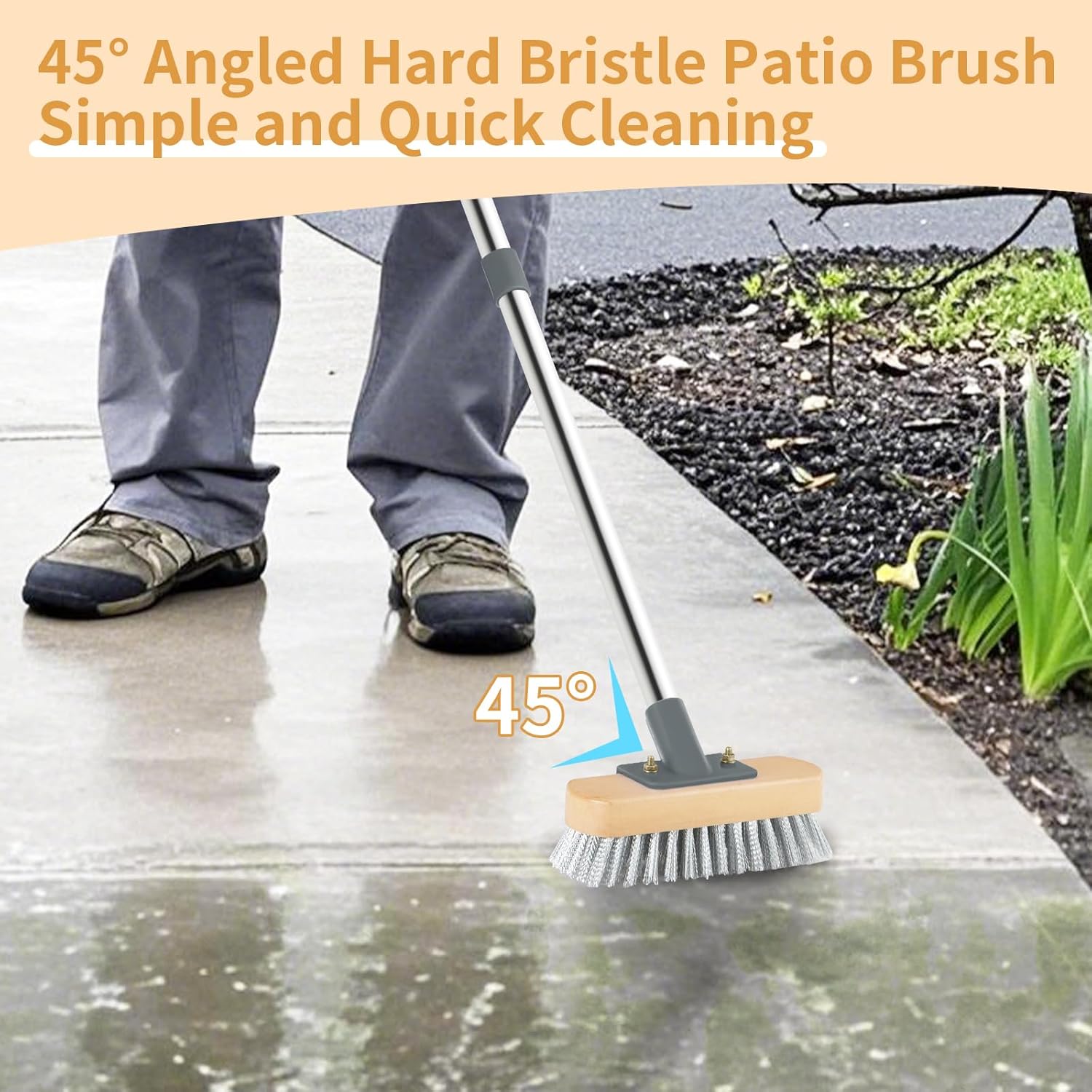 Wire Broom with 150cm Handle, Heavy Duty Wire Brush for Patio Garden Moss Algae Weed Removing, Hard Stiff Metal Brush Outdoor Floor Scruber for Cleaning Yard Roof Deck
