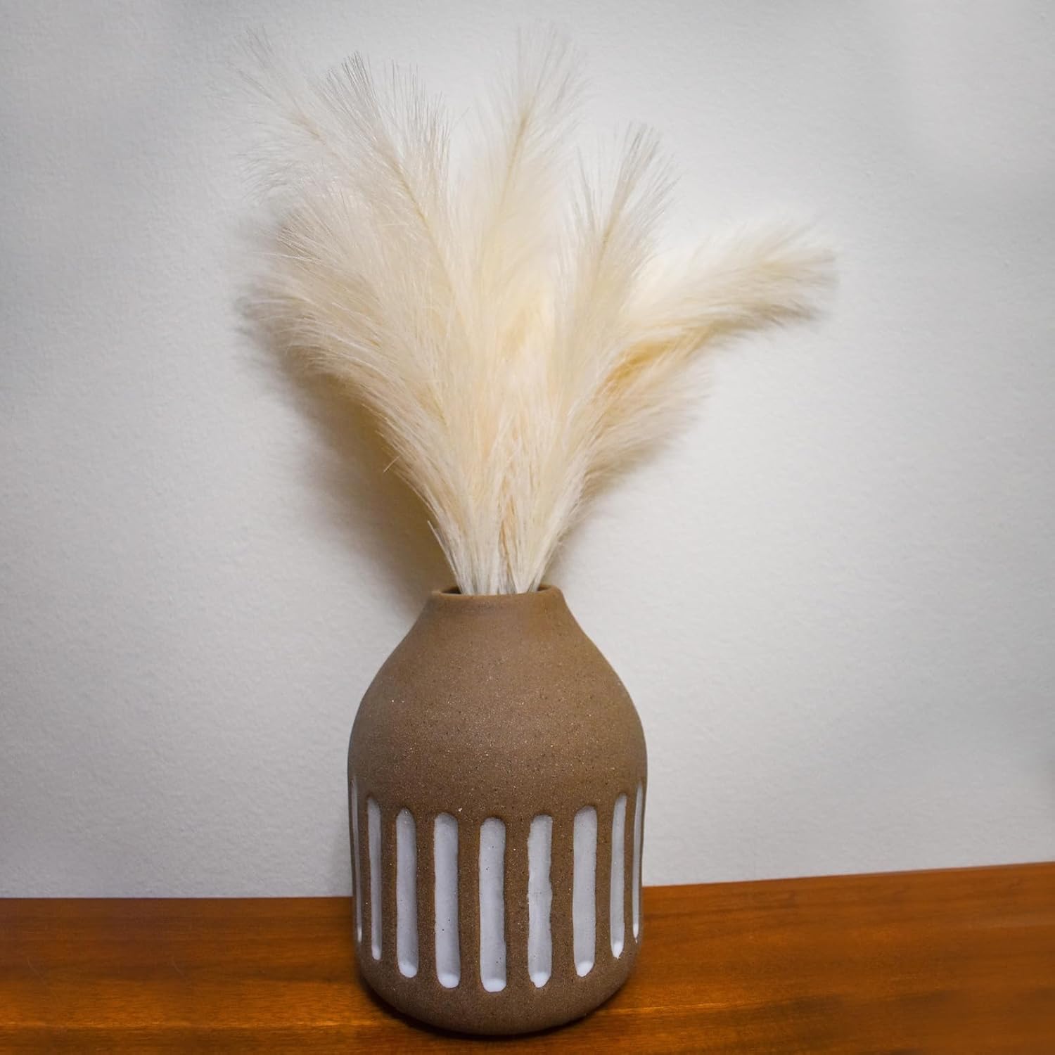 25Pcs 21"/55cm Fluffy Faux Pampas Decor Tall Artificial Grass for Living Room Party Wall Vase Wedding Decoration,Light Grey