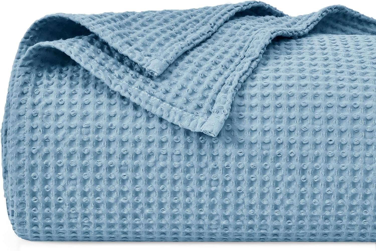 100% Cotton Waffle Weave Blanket SuperKing Size 230 x 270cm, Pre-Washed Lightweight Breathable Throw Blanket, Oeko-TEX Certified for Bed Couch Sofa, Home Decor, Dusty Blue Main image