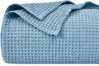 100% Cotton Waffle Weave Blanket SuperKing Size 230 x 270cm, Pre-Washed Lightweight Breathable Throw Blanket, Oeko-TEX Certified for Bed Couch Sofa, Home Decor, Dusty Blue