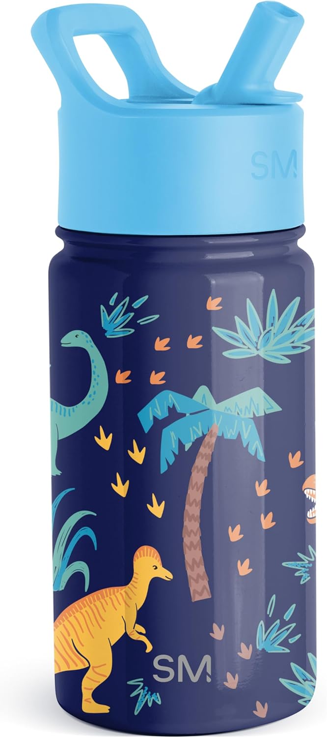 Kids Water Bottle with Straw | Insulated Stainless Steel Reusable Tumbler for Toddlers, Girls, Boys | Summit Collection | 415ml | Jurassic Jungle Main image