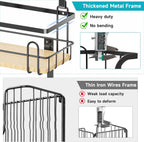 Wall Mount/Over The Door Ironing Board Hanger with Large Storage Basket & Removable Hooks, Iron and Ironing Board Holder Storage for Laundry Room (Black)