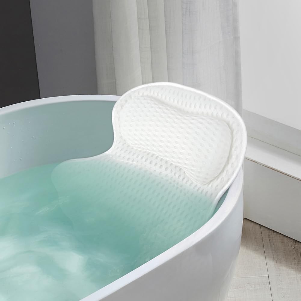Bath Pillow, 4D Luxury Bath Bathtub Pillow for Head, Neck, Shoulder and Back Support, Ergonomic Breathable Mesh SPA Tub Pillow with 6 Powerful Suction Cups, Fits all Bathtub