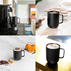 Temperature Control Smart Mug 2-295 ml App-Controlled and Rechargeable Heated Coffee Mug with Intelligent LED Display, 1.5-hr Battery Life and Improved Design, Black