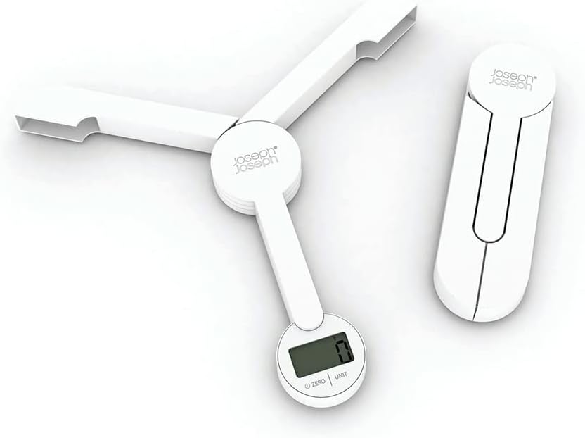 LCD Tri Scale – Kitchen Digital Food Scales, compact foldable, space saving with battery included, White, 16