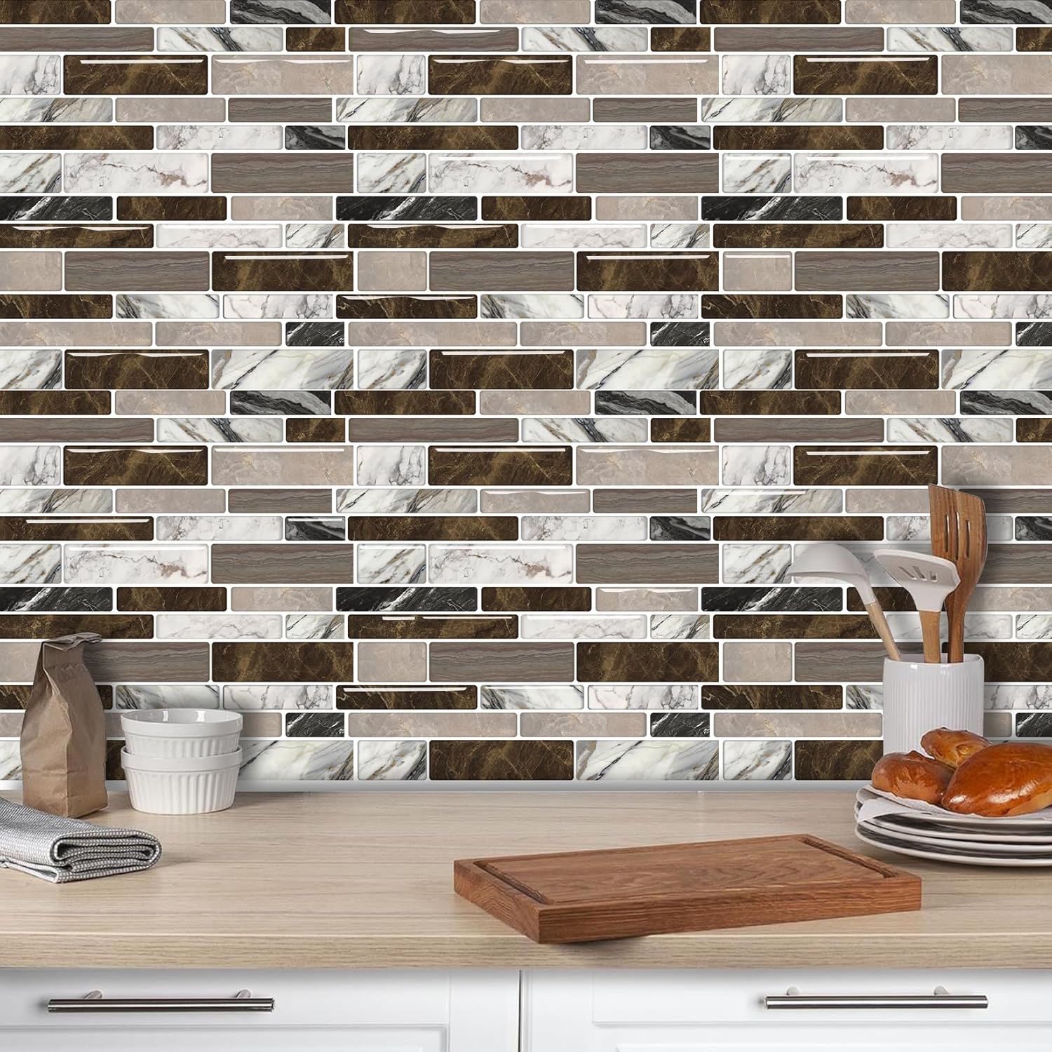 Tiles Self Adhesive Stick On Kitchen Tiles Kitchen Backsplash Self Adhesive Decal for Walls Bathroom Tile Transfers Sticker Marble Wall Sticker for Bathroom Waterproof Wall Decals 30×30