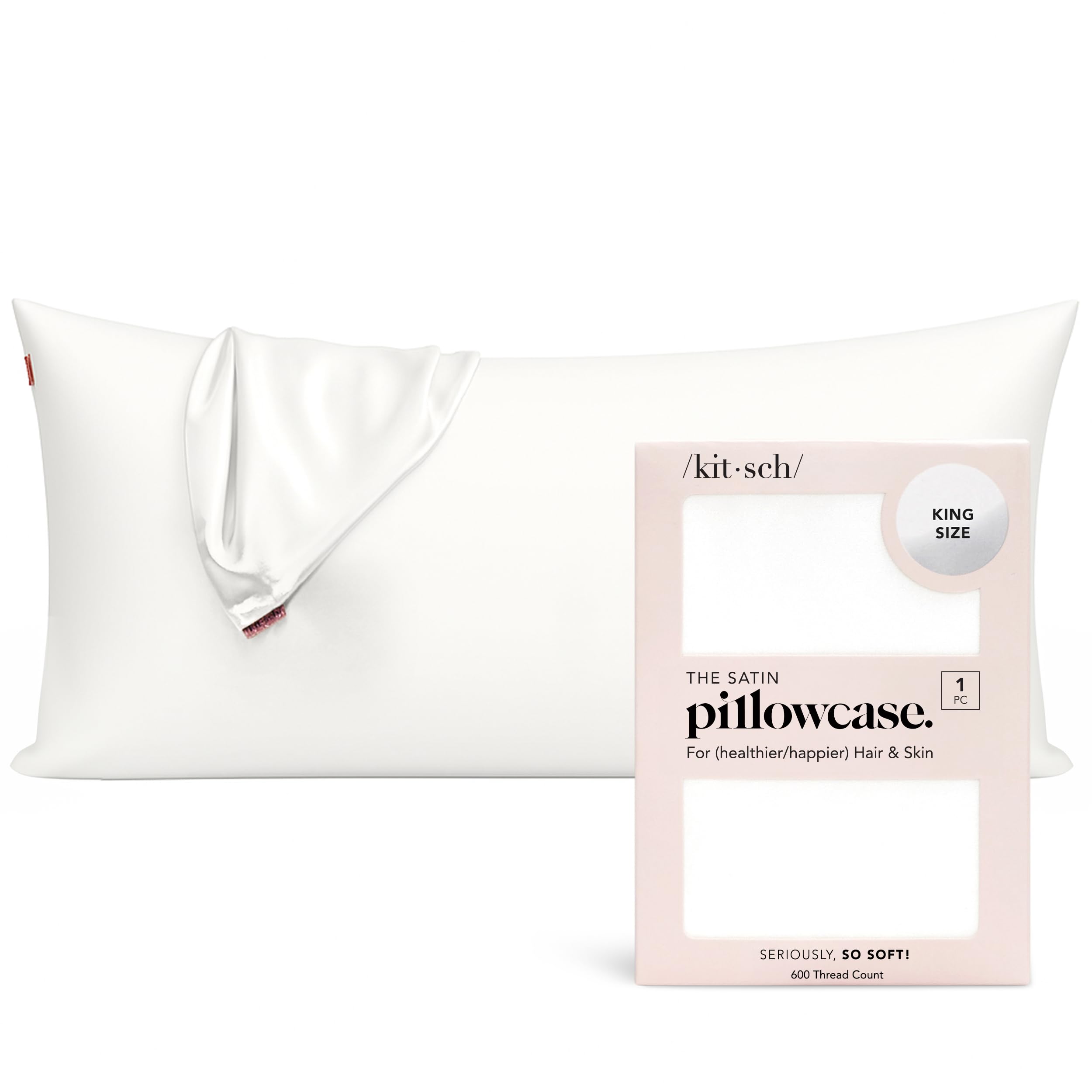 Satin Pillowcase with Zipper for Hair & Skin, Softer Than Silk Pillow Cases King, Smooth Pillow Covers, Machine Washable, Wrinkle-Free, Cooling Satin Pillow Case King Size 19"x36", Ivory Main image