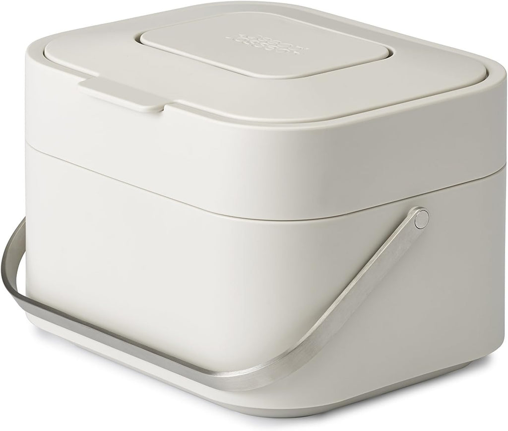 Intelligent Waste, Stack 4 Kitchen Food Waste Compost Caddy Recycling Bin with Odour Filter, 4 Litre / 1 Gallon - Stone