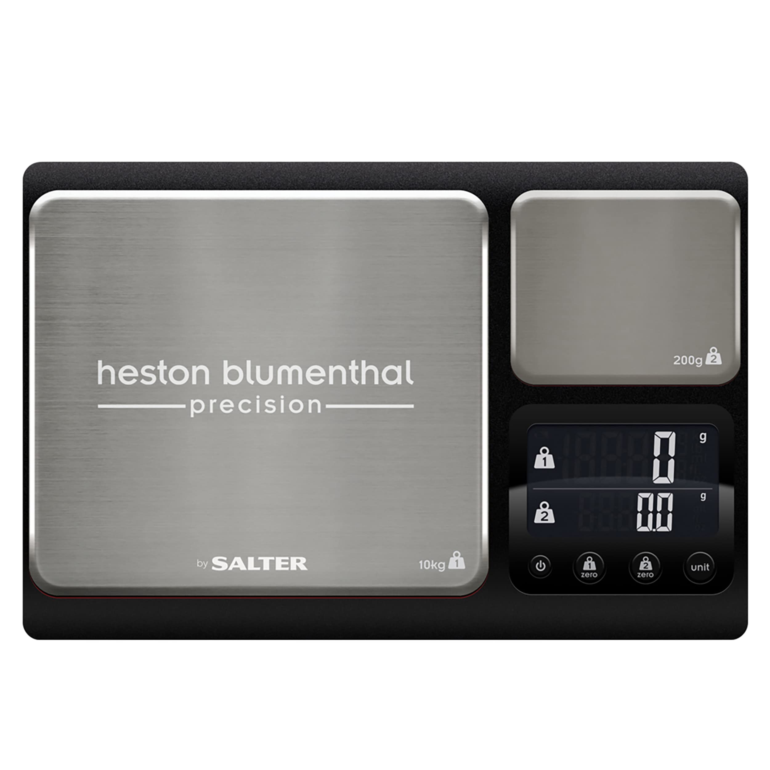 Heston Blumenthal Precision by Salter Digital Dual Platform Digital Kitchen Scale – Cooking & Baking, 200g & 10kg Capacity, Add & Weigh Tare Function, Weigh Food, Coffee, Yeast, Liquids