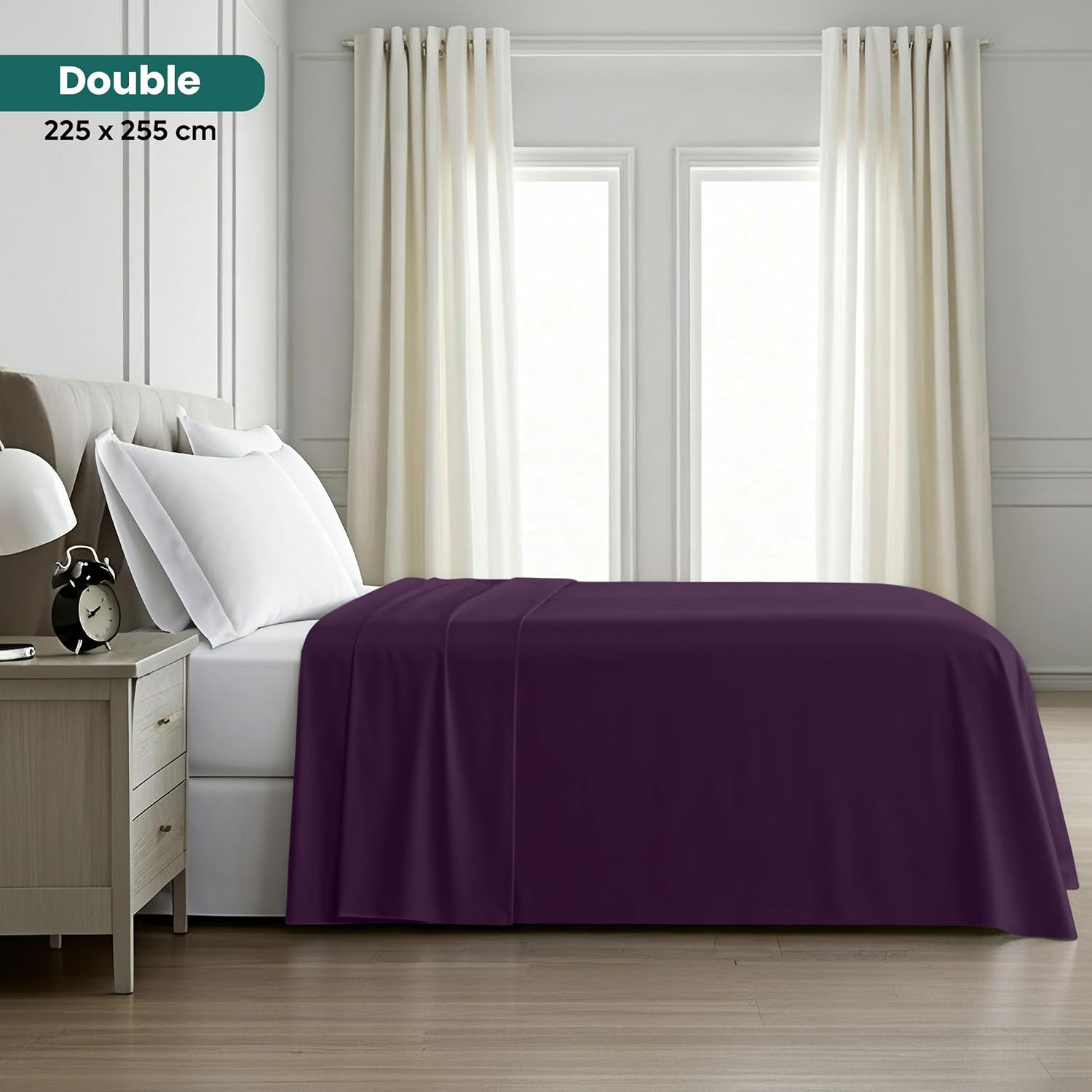 Flat Sheet Double Size - OEKO-TEX Certified - Easy Care Soft Brushed Polyester - Microfiber Fabric - Wrinkle, Shrinkage, and Fade Resistant - Purple