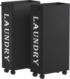 Lifewit Slim Rolling Laundry Basket with Wheels, 75L Collapsible Tall Laundry Basket with Handles, 2 Packs Narrow Laundry Room Organization for Laundry Room Dorm Bathroom Bedroom, Black