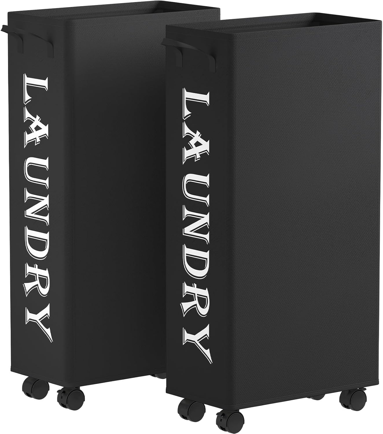 Lifewit Slim Rolling Laundry Basket with Wheels, 75L Collapsible Tall Laundry Basket with Handles, 2 Packs Narrow Laundry Room Organization for Laundry Room Dorm Bathroom Bedroom, Black