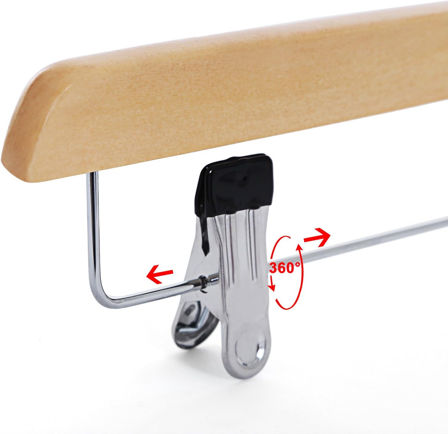 SONGMICS Skirt Hangers, Pack of 8, Solid Wood Trousers Hangers, with Non-Slip Clips for Pants Slacks, Shorts, Natural CRW008-8