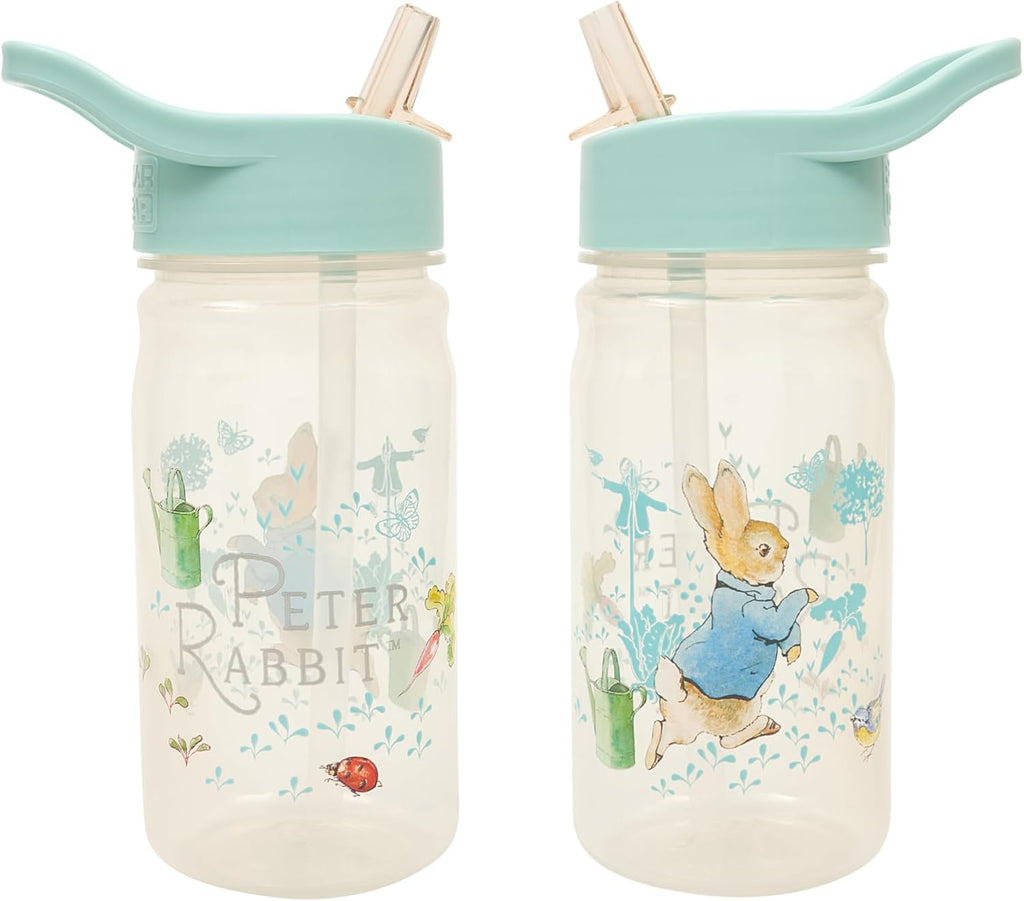 Peter Rabbit Classic Water Bottle with Flip up Straw 400ml –Official Merchandise by Polar Gear – Kids Reusable Non Spill BPA Free - Recyclable Plastic – For School Nursery Sports Picnic – Blue
