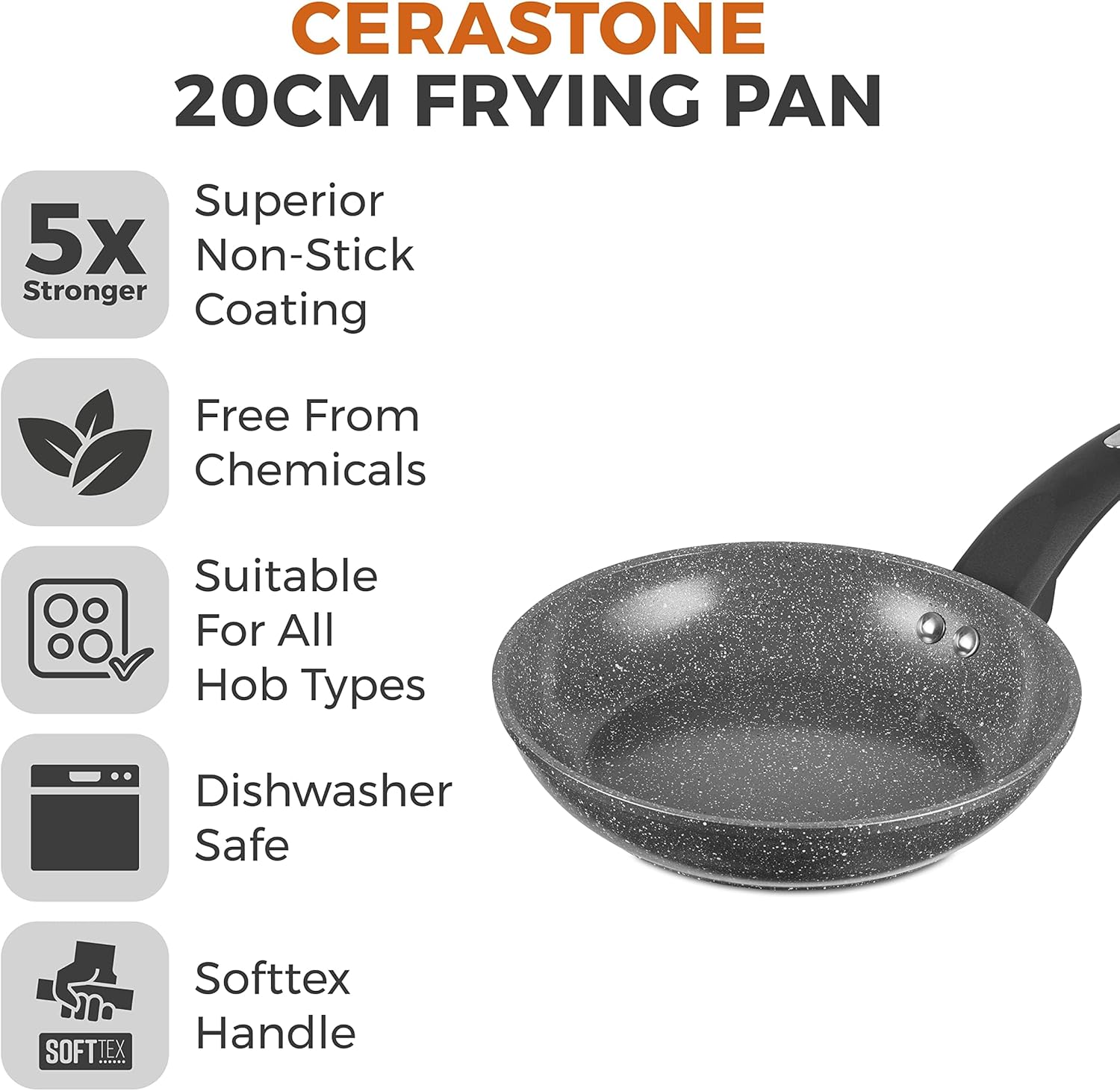 Cerastone T81222 Forged Frying Pan with Non-Stick Coating and Soft Touch Handles, Graphite, 20 cm