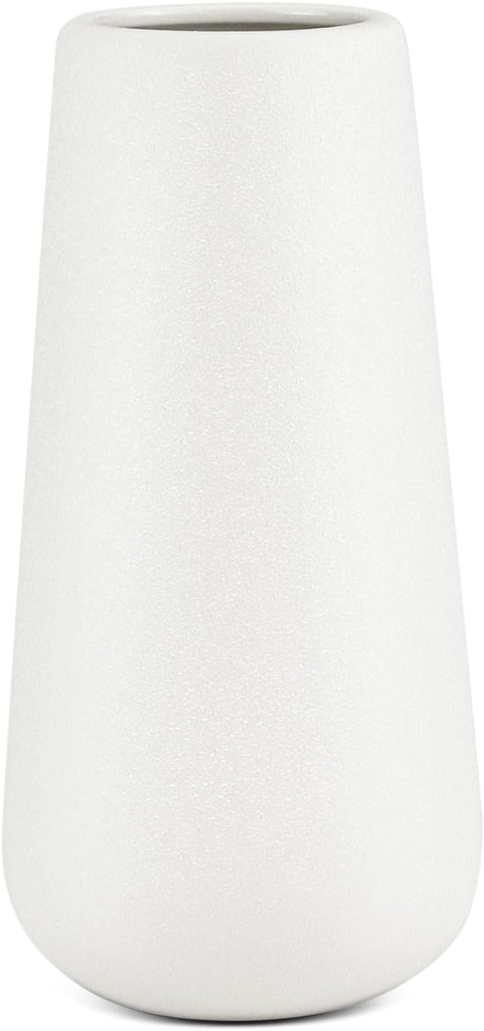 Matte White Ceramic Vase for Minimalist Modern Home Decor - Decorative Classic Flower Vase for Centerpiece, Wedding, Dinner Table, Office, Bedroom - Rustic Style - 20cm