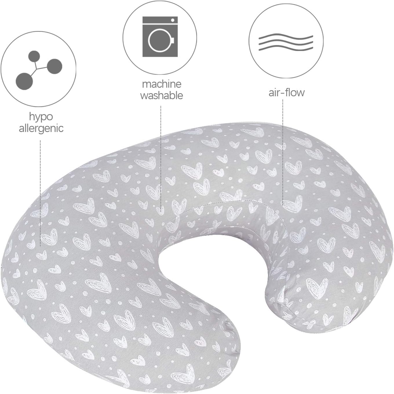 Nursing Pillow Covers (COVERS ONLY) 2 Pack, Stretchy 100% Jersey Cotton Soft Breastfeeding Pillowcases,Fits For Chicco Boppy and Widgey Nursing Pillow, White & Grey