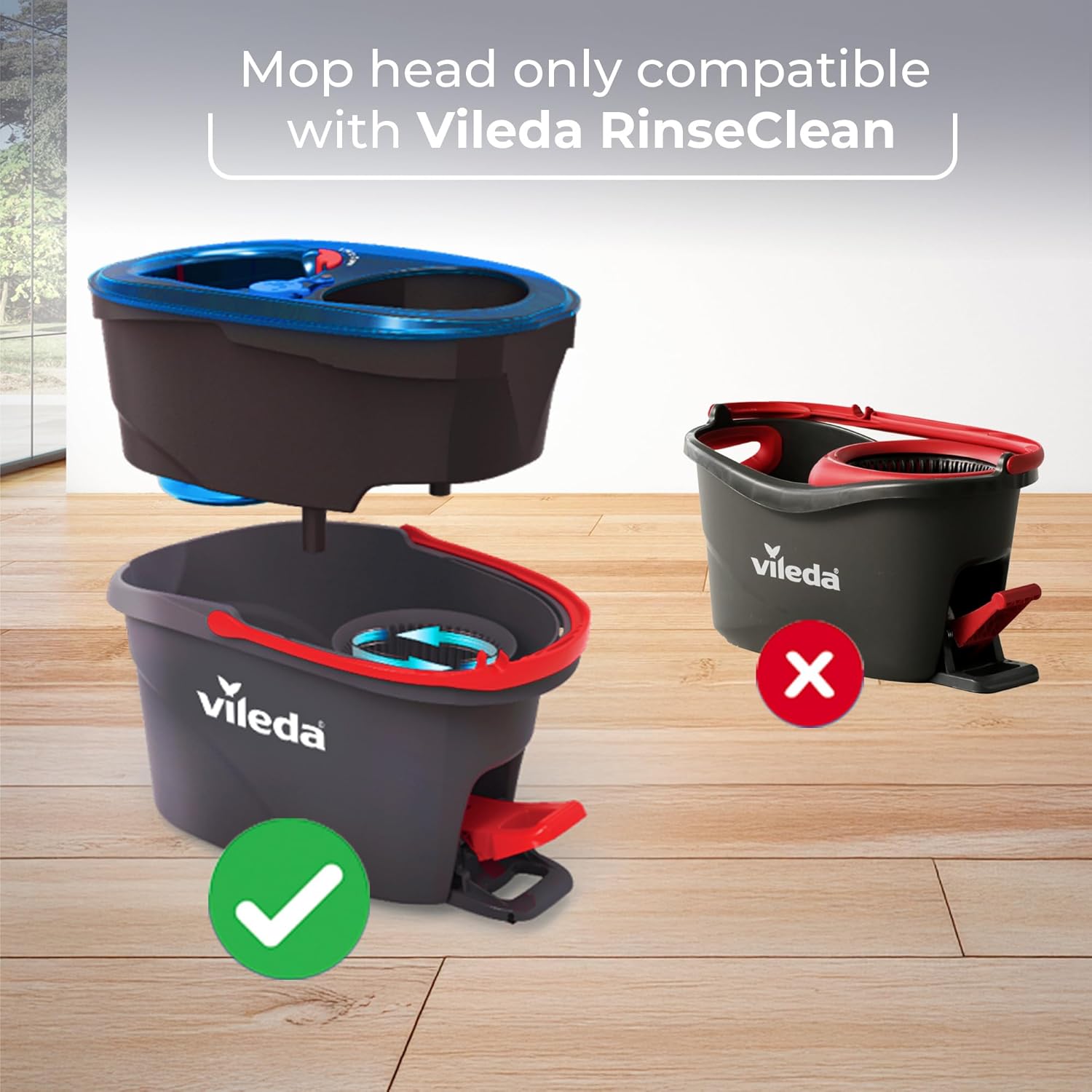 Rinse Clean Spin Mop Head Refill - Microfibre power - Stubborn dirt removal - Authentic Vileda Mop Head Replacement - Machine Washable - Only Fits Rinse Clean or H2PrO Spin Models