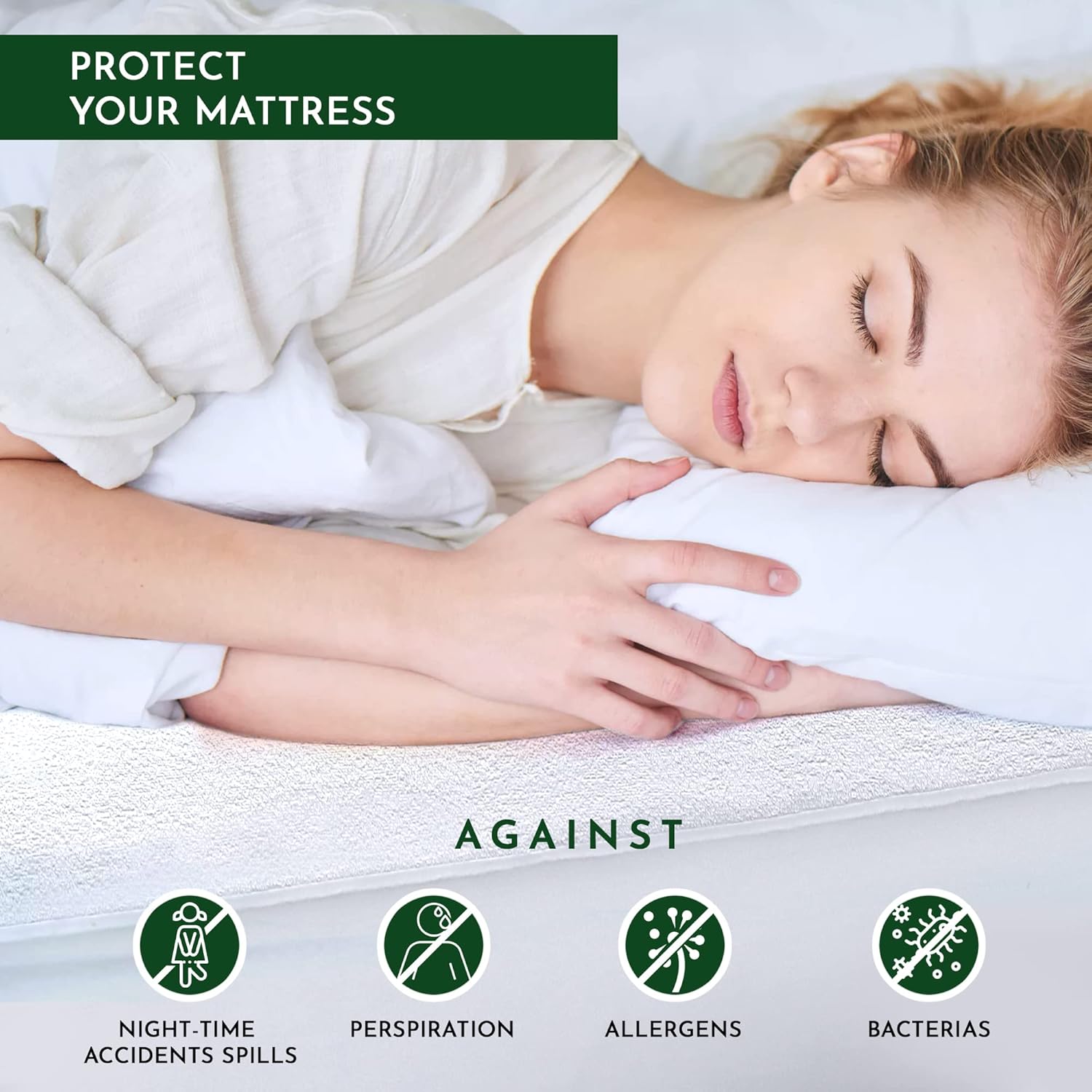 Waterproof Mattress Protector Single,30cm Extra Deep Stretch Skirt Non-Noisy Terry Top Single Mattress Cover Single Bed(90 x 190cm)