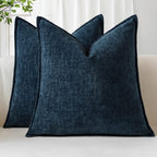 Sungeek Set of 2 Soft Chenille Cushion Covers 45x45cm Square Decorative Throw Pillow Covers with Stitched Edge Solid Dyed Pillow Cases Covers for Home Decor Couch Sofa Bed Living Room, Navy Blue