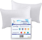 Eutony Pillow Protectors 2 Pack Satin Stripes - Ultra Luxe Zipped Pillow Protectors, Soft & Breathable Hypoallergenic 50 x 75cm - White