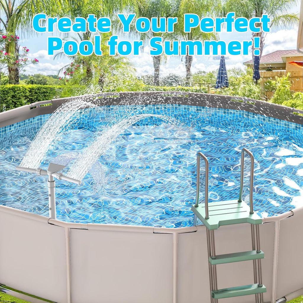 Pool Fountain for Above and In-Ground Pools, XJUGEZ 360° adjustable Dual Mode Waterfall pool sprinkler fountain, pressure and height adjustable pool accessories for ground pools, multi-size interfaces