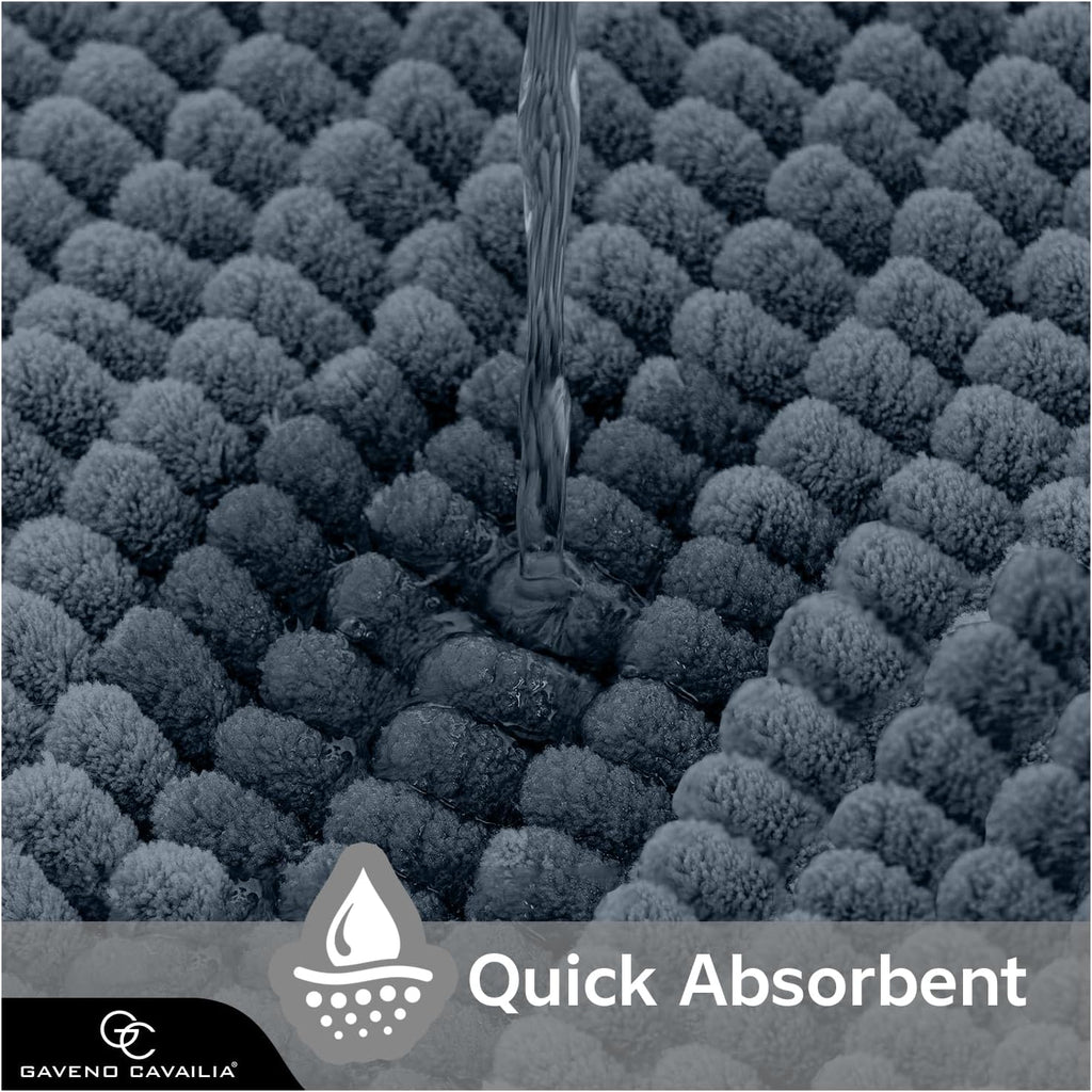 GC GAVENO CAVAILIA Soft Bath Mat Sets For Bathroom | 2 Piece Bath Mat Non Slip Back | Highly Water Absorbent & Fast Drying 100% Microfiber Chenille Toilet Rug with Pedestal Mat | Dark Grey