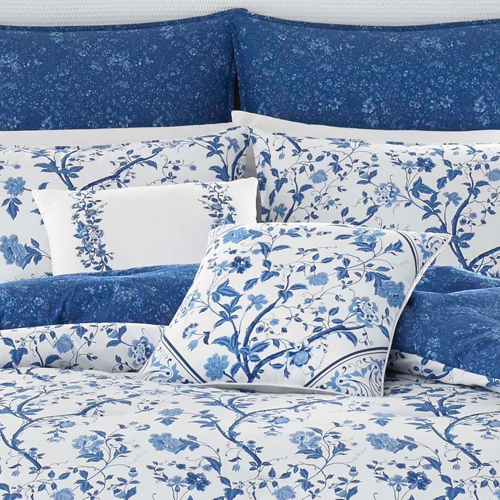 Laura Ashley Home Elise Bonus Luxury Premium Ultra Soft Duvet Coverlet, Lightweight Comfortable 3 Piece Bedding Set, Stylish Design for Home Décor, King, Medium Blue