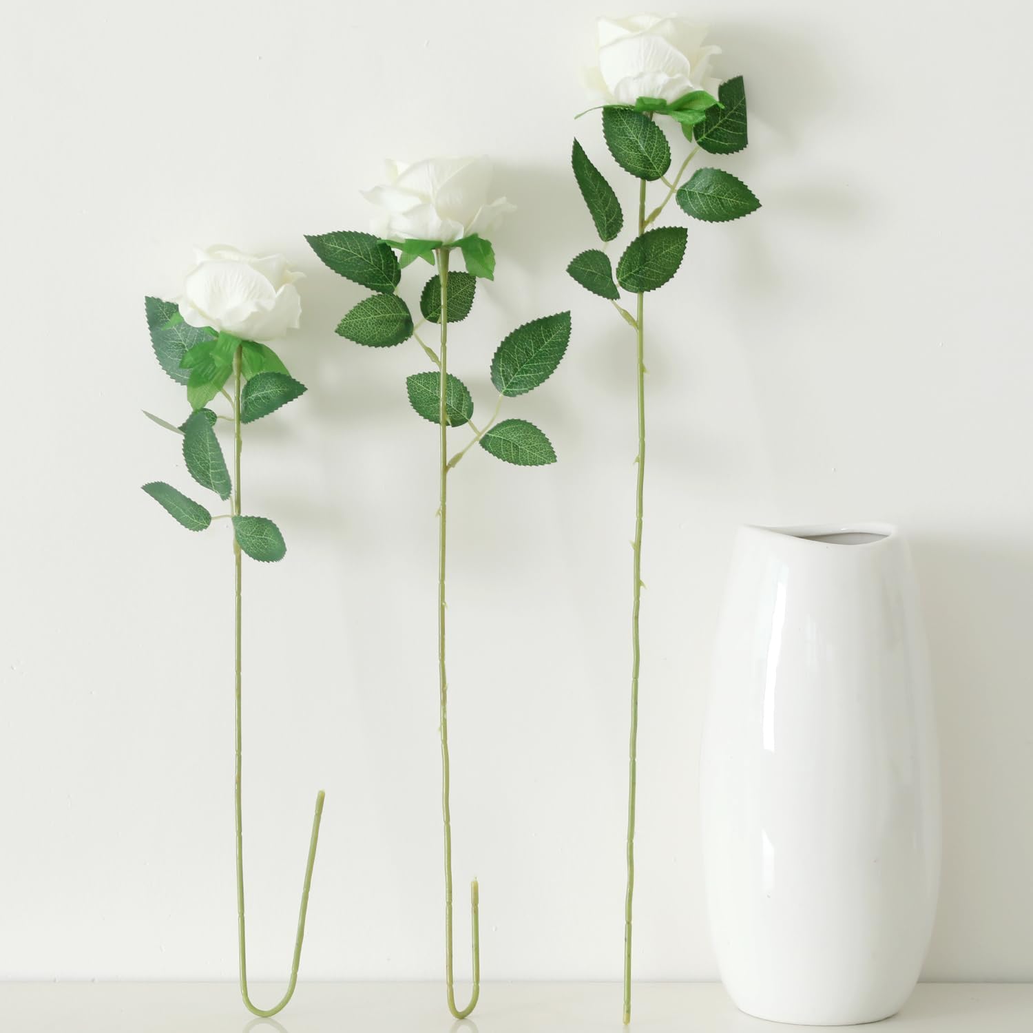 15Pcs Small Fake Roses Velet Roses Long Stem Artificial Flowers Silk Flowers for Home Wedding Decoration (Pearl Roses,White)