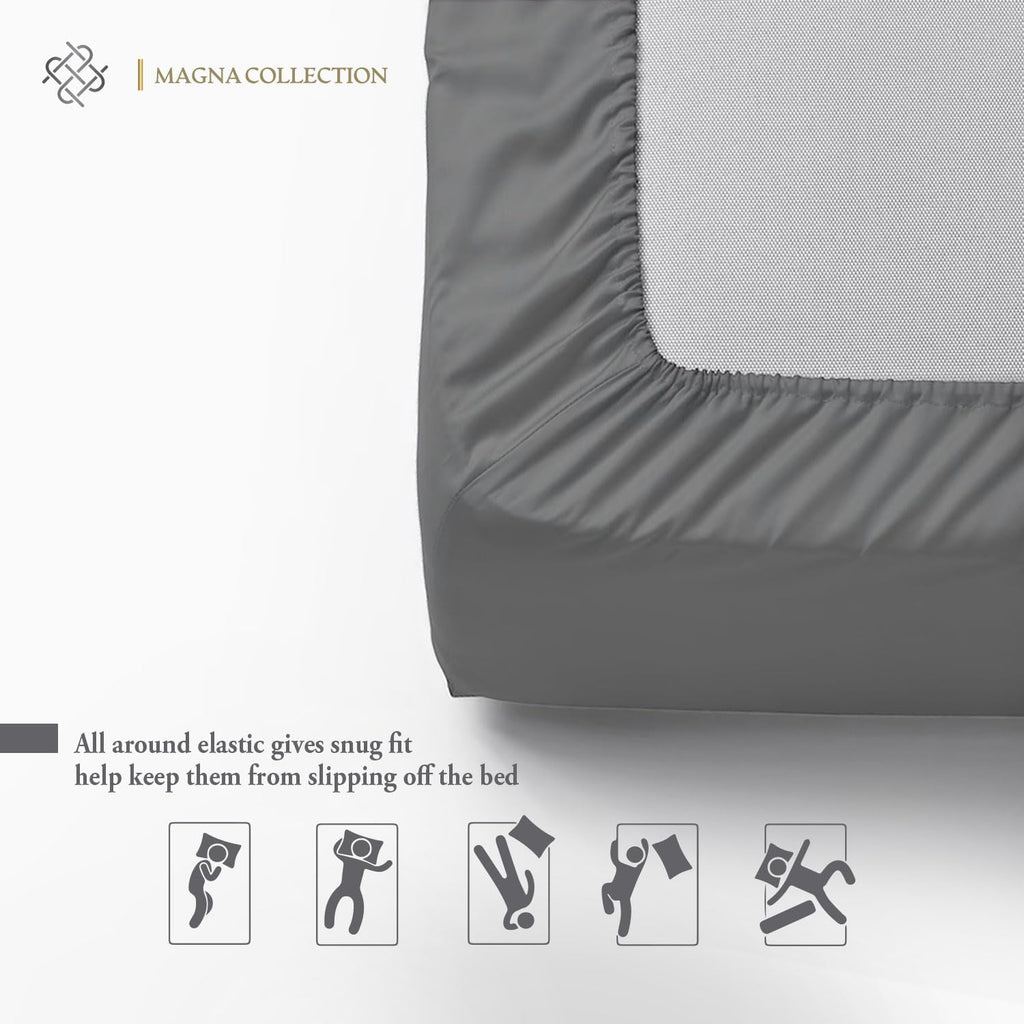 Double Fitted Sheet - 135 x 190cm with 30cm Deep Pocket, Soft Brushed Microfibre, Wrinkle-Free, Easy Care, Fade & Shrink Resistant by MAGNA COLLECTION (Grey, Double)