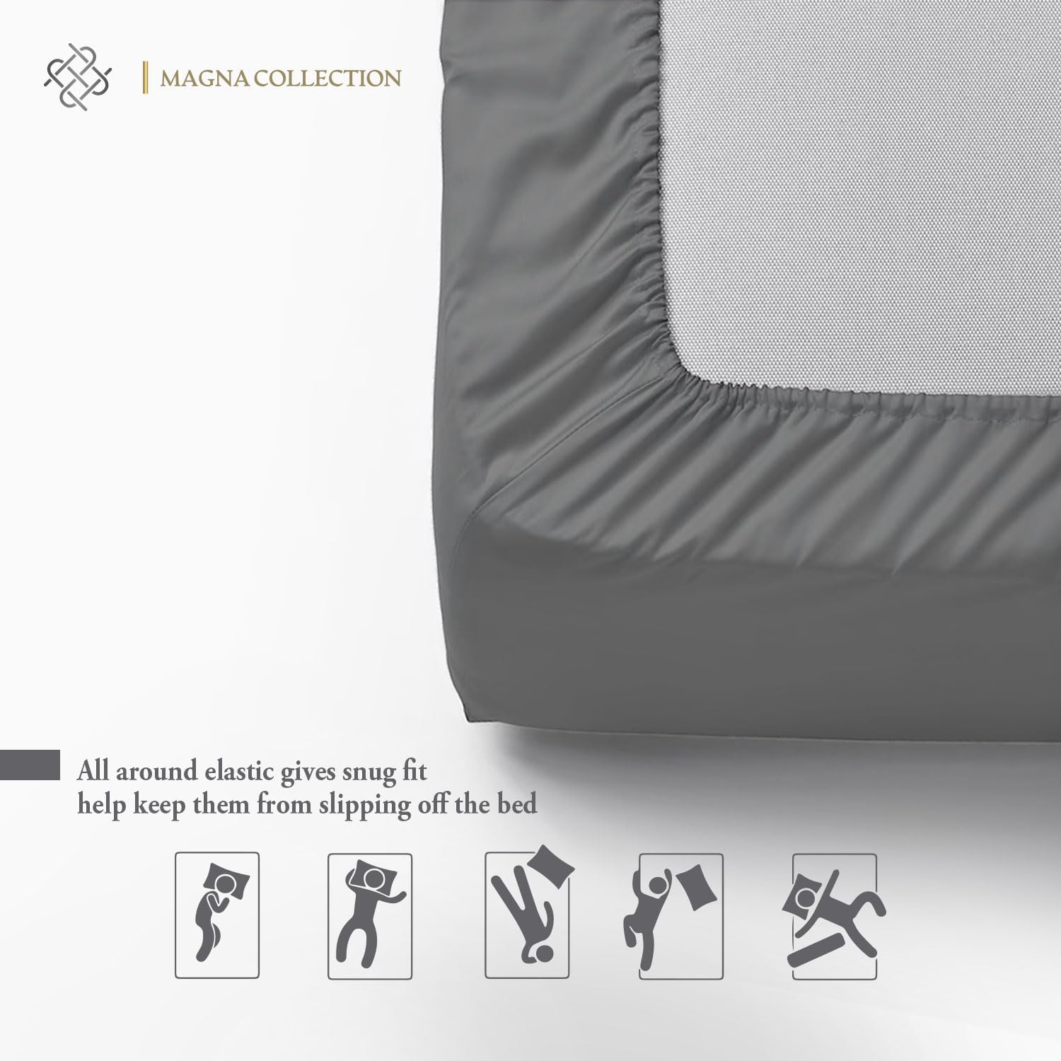 Double Fitted Sheet - 135 x 190cm with 30cm Deep Pocket, Soft Brushed Microfibre, Wrinkle-Free, Easy Care, Fade & Shrink Resistant by MAGNA COLLECTION (Grey, Double)