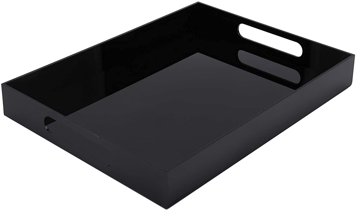 Acrylic Serving Tray, 40 x 30cm Spill Proof Rectangle Tray with Handle for All Occasion's, Decorative Tray Organiser for Food, Tea, Breakfast, Ottoman or Coffee Table, Black