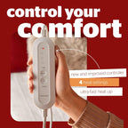 Comfort Control Electric Blanket Single Bed - Heated Underblanket with 4 Heat Settings - Fast Heat Up - Overheat Protection and Easy Fit Straps - Machine Washable - Single - 135x72cm