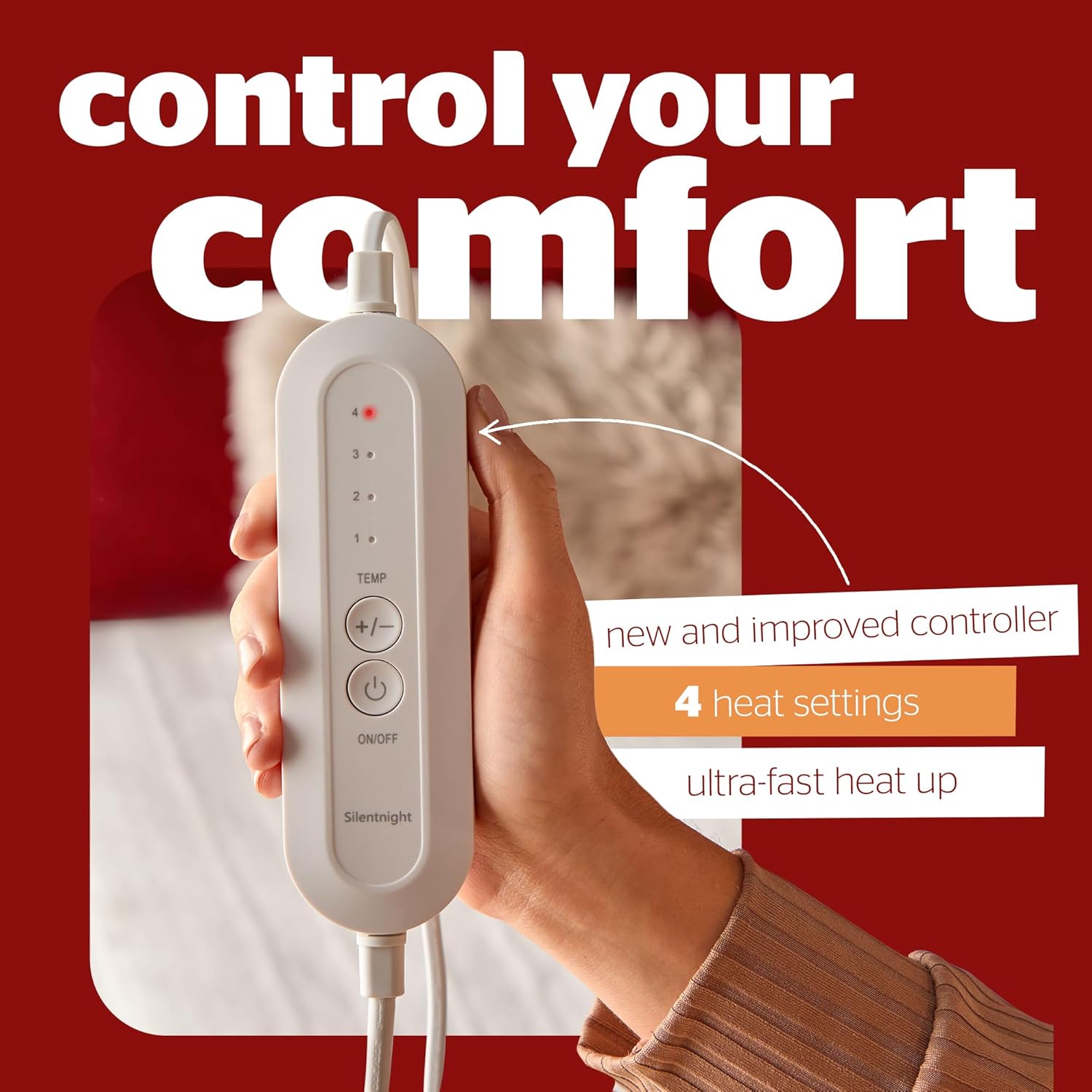 Comfort Control Electric Blanket Single Bed - Heated Underblanket with 4 Heat Settings - Fast Heat Up - Overheat Protection and Easy Fit Straps - Machine Washable - Single - 135x72cm