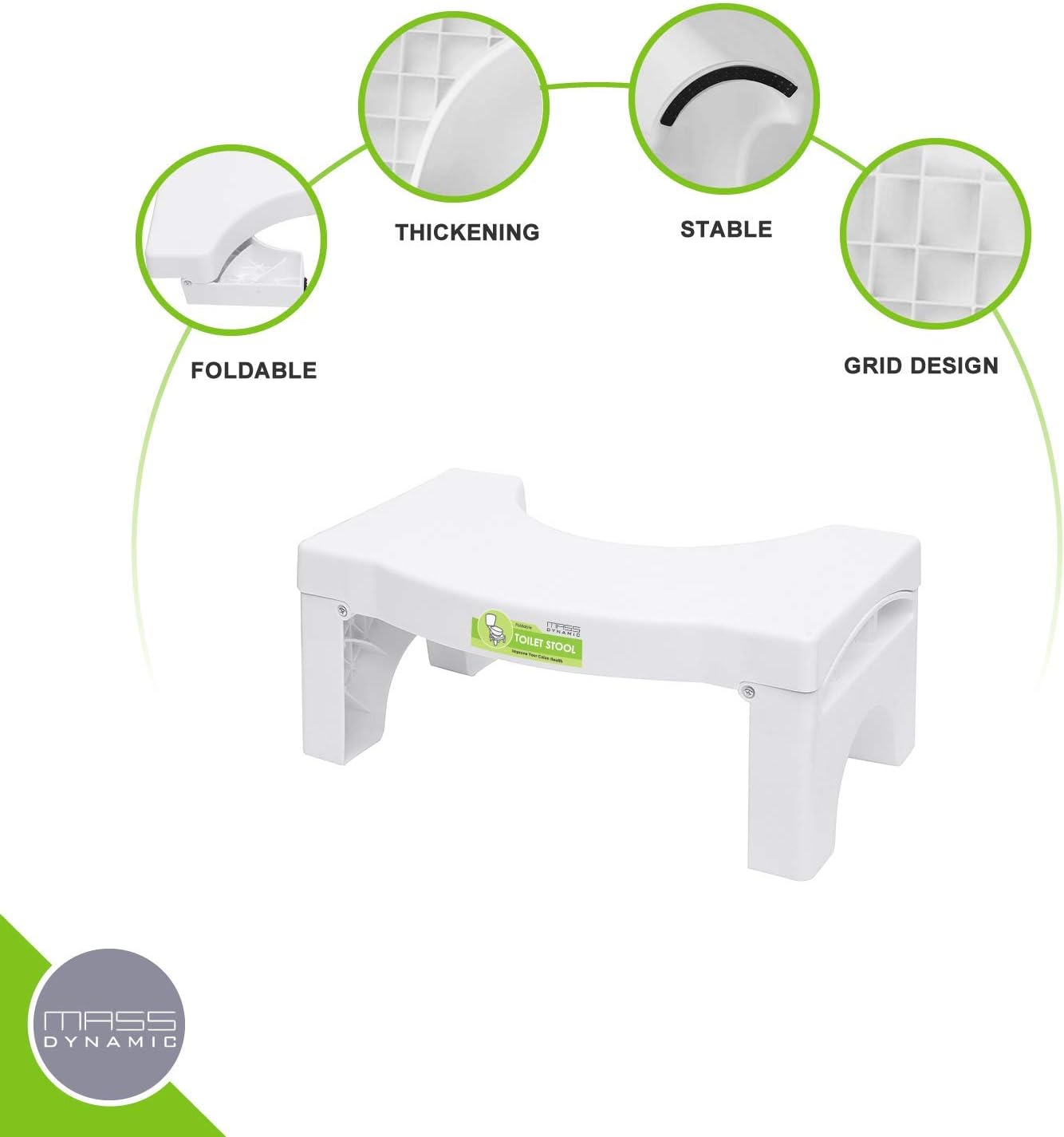 Folding Squatting Toilet Stool | 7 Inch Non-Slip Bathroom Step Stool | Anti Constipation Natural & Comfortable Squat Aid Stool