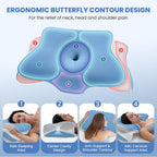 Memory Foam Pillow, Orthopedic Ergonomic Pillows for Neck and Shoulder Pain, Cervical Neck Support for Side/Back/Stomach Sleepers, with Cooling Washable Silk Pillowcase, Blue