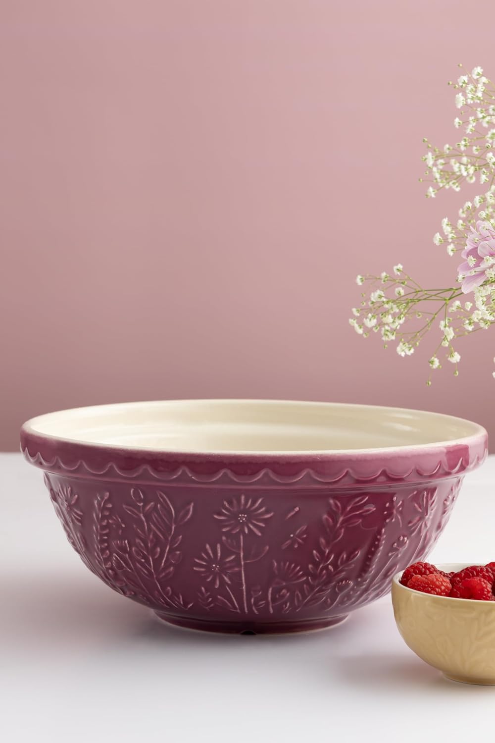 in The Meadow Size 18 Mixing Bowl 26cm | 2.7 Litre Floral Embossed Earthenware Bowl for Dough, Pastry & Cake Mixes | Dishwasher Safe