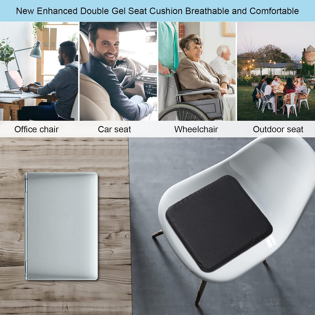 Gel Seat Cushion Double Thick - Honeycomb Breathable Office Chair Cushion for Back, Hip & Sciatica Pain Relief - Non-Slip Cool Gel Car & Wheelchair Cushion (Home/Work Use)