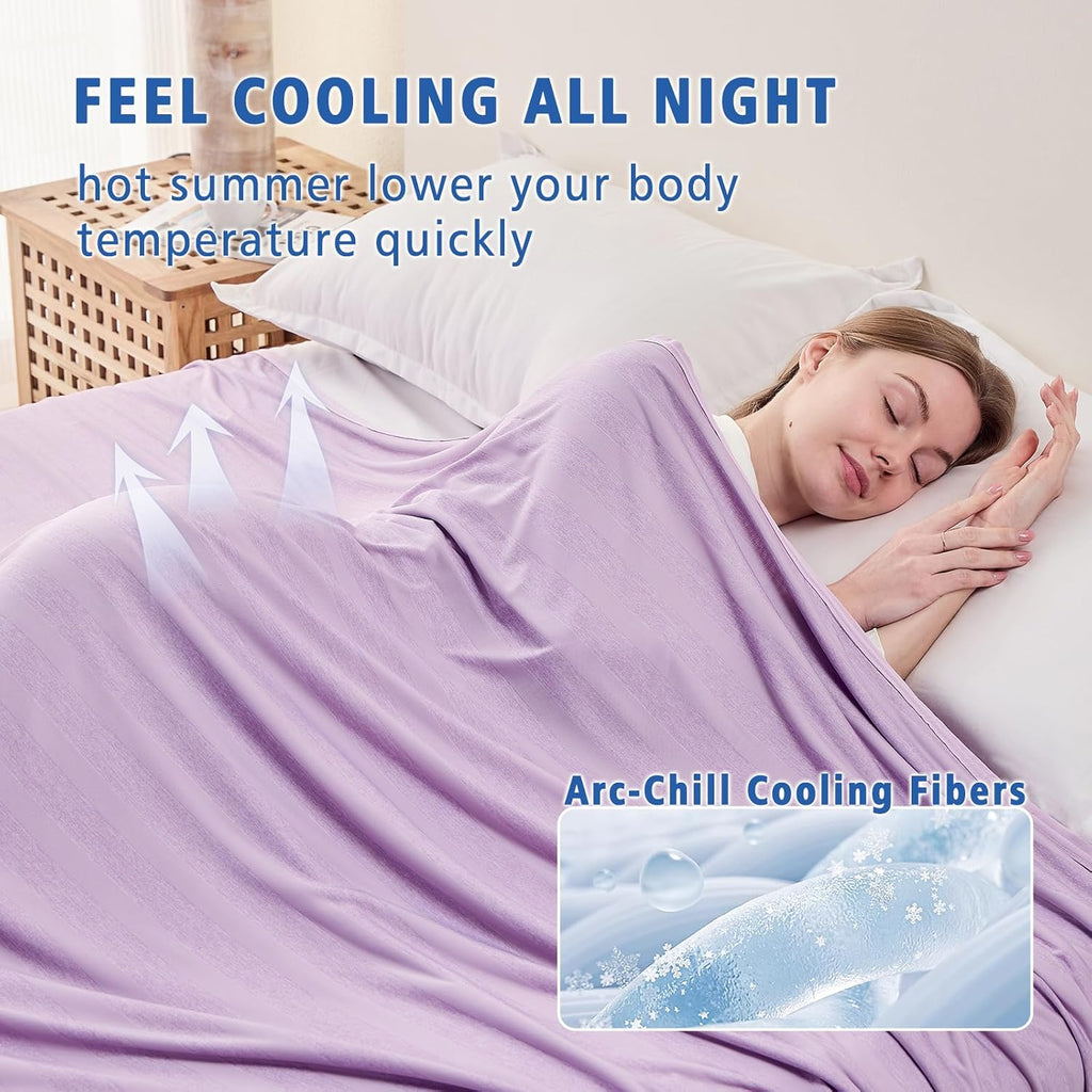 Cooling Throw Blanket for Summer, Q-Max >0.4 Night Sweats Throw Blanket Thin, Keep Cooling Breathable Summer Blanket, Single Bed, Sofa,127x177cm, Striped Lavender