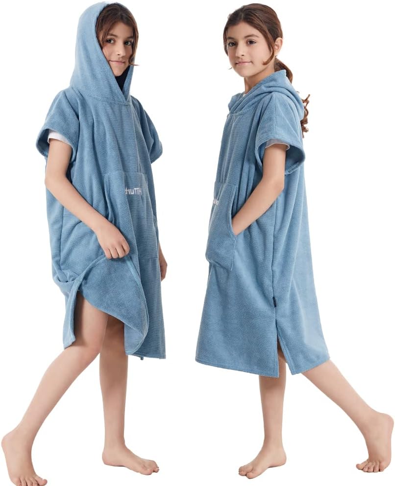 Kids Changing Towel Robe,Hooded Poncho Bath Robe Surf Absorbent Swimming Bathrobe for Beach,Bathing,Surfing,Indoor & Outdoor Activities Blue