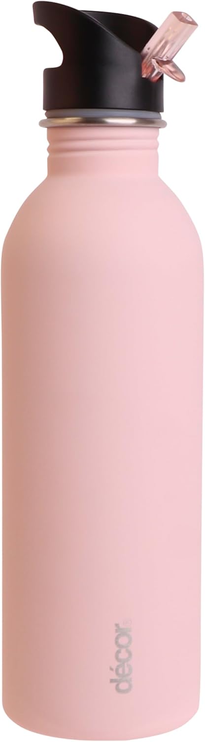 Snap n Seal 1L Stainless Steel Water Bottle with Straw, BPA Free - Leakproof Metal Flask with Carry Handle for School, Travel, Work & Gym - Ideal Drinking Bottle for Kids & Adults - Pink