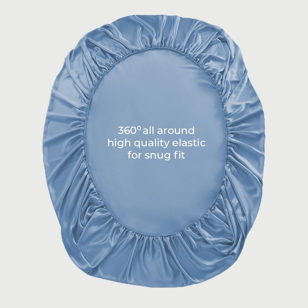 Double Fitted Sheet 140x190 cm, 100% Organic Bamboo Silk Bed Sheet for Double Size Bed, Up to 40 cm Deep Pocket Bottom Sheet, Soft, Cooling Hypoallergenic Bedding (Bahamas Blue)