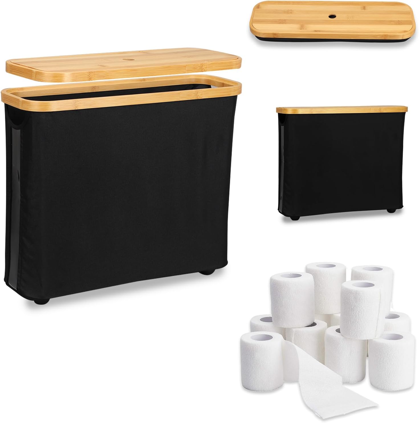 Toilet Roll Storage, Toilet Roll Storage Basket with Lid, Multifunctional Toilet Paper Basket, Toilet Paper Basket Cabinet, Toilet Roll Holder Storage Stand Main image