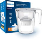 Water Filter Jug +4 Taste+ Replacement Filter Cartridges, Fast flow, White, 2.6 litres, Electronic timer, Packaging May Vary