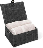 Large Resin Woven Storage Basket Box With Lid & Lock - Black
