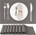 Table Mats Set of 8, Place Mats Table Placemats Washable Non-slip Heat Insulation Woven Vinyl for Kitchen Dinning Restaurant 17"X12" (Dark Gray)