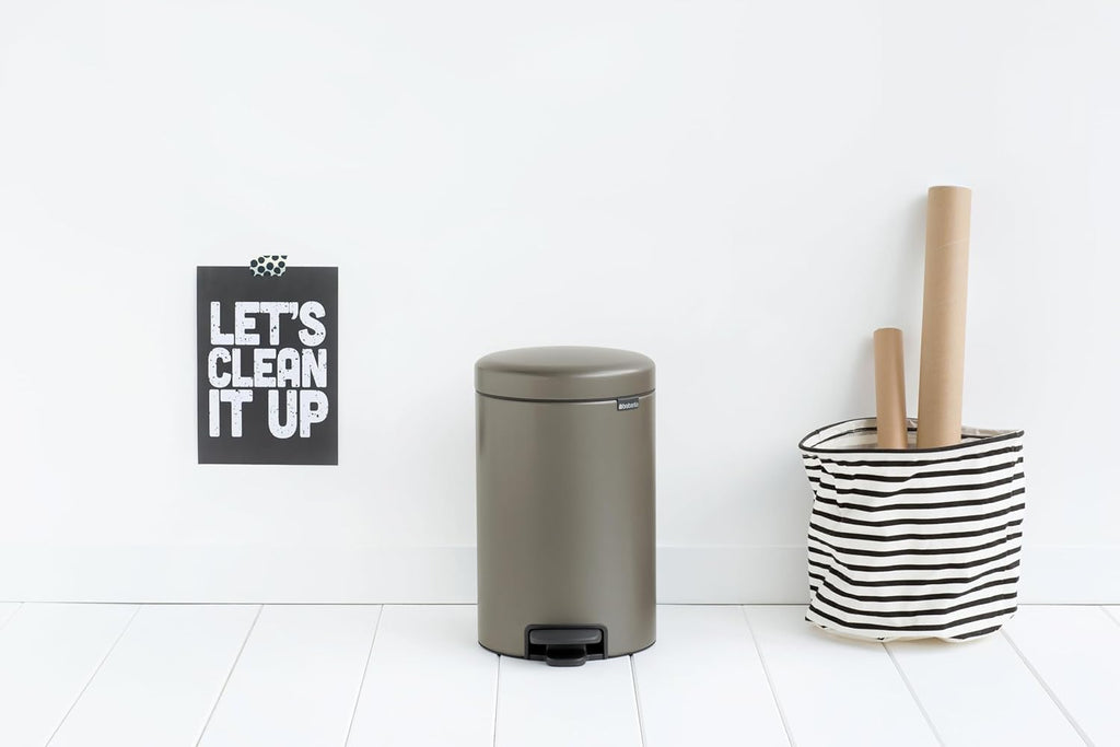 NewIcon Pedal Bin 12L (Platinum) Soft-Closure Rubbish Waste Bin, Removable Inner Bucket + Bin Bags