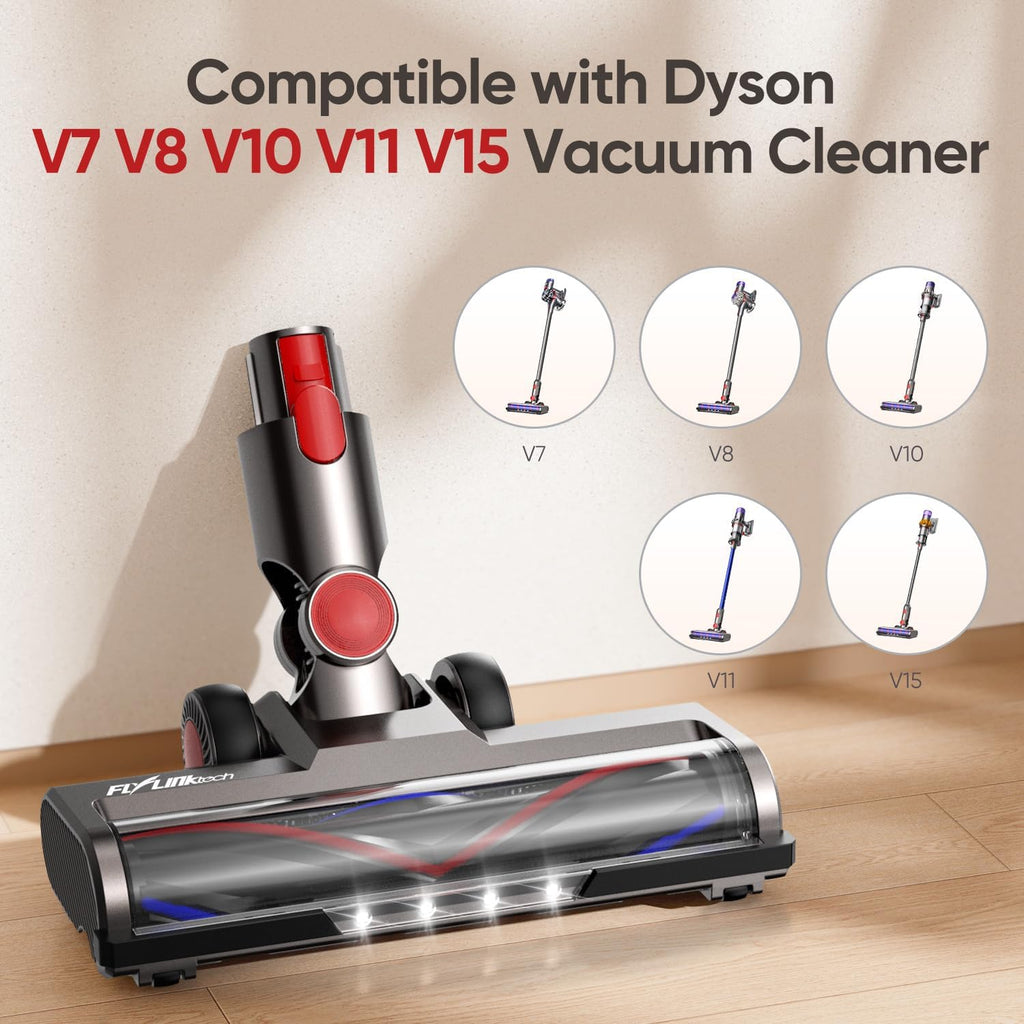 Brush Head Replacement Compatible with Dyson V7 / V8 / V10 / V11 / V15, Flexible 180° Swivel Dyson Parts with 4 Led Headlamps and 2 Replacement Rollers