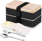 Original Bento Box Lunch Boxes Container Bundle Divider Lunch Container with Compartments with Stainless Steel Utensils Spoon and Fork Japanese Style