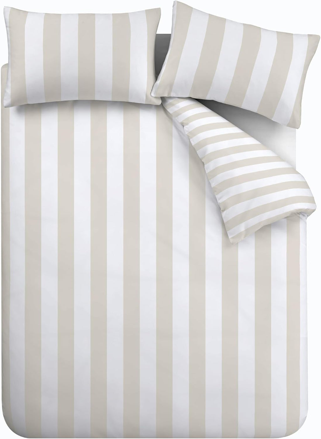 Catherine Lansfield Cove Stripe Reversible King Duvet Cover Set with Pillowcases Natural